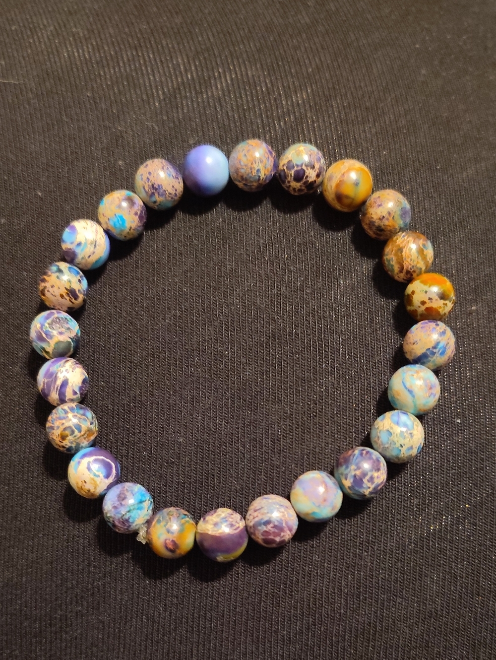 Blue & Purple Sea Sediment Imperial Jasper Beaded Stretch Bracelet